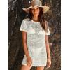 imageANRABESS Women Swimsuit Crochet Swim Cover Up Summer Bathing Suit Swimwear Knit Short Sleeve Pullover 2025 Beach DressWhite