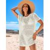 imageANRABESS Women Swimsuit Crochet Swim Cover Up Summer Bathing Suit Swimwear Knit Short Sleeve Pullover 2025 Beach DressWhite