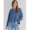 imageANRABESS Womens Oversized Crewneck Cropped Sweaters Long Batwing Sleeve Side Slit Ribbed Knit Pullover Tops 2024 Fall TrendyBlue