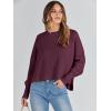 imageANRABESS Womens Oversized Crewneck Cropped Sweaters Long Batwing Sleeve Side Slit Ribbed Knit Pullover Tops 2024 Fall TrendyBurgundy