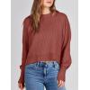 imageANRABESS Womens Oversized Crewneck Cropped Sweaters Long Batwing Sleeve Side Slit Ribbed Knit Pullover Tops 2024 Fall TrendyRust