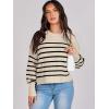 imageANRABESS Womens Oversized Crewneck Cropped Sweaters Long Batwing Sleeve Side Slit Ribbed Knit Pullover Tops 2024 Fall TrendyStripe Apricot Black