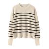 imageANRABESS Womens Oversized Crewneck Cropped Sweaters Long Batwing Sleeve Side Slit Ribbed Knit Pullover Tops 2024 Fall TrendyStripe Apricot Black