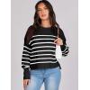 imageANRABESS Womens Oversized Crewneck Cropped Sweaters Long Batwing Sleeve Side Slit Ribbed Knit Pullover Tops 2024 Fall TrendyStripe Black White