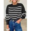 imageANRABESS Womens Oversized Crewneck Cropped Sweaters Long Batwing Sleeve Side Slit Ribbed Knit Pullover Tops 2024 Fall TrendyStripe Black White