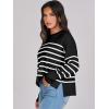 imageANRABESS Womens Oversized Crewneck Cropped Sweaters Long Batwing Sleeve Side Slit Ribbed Knit Pullover Tops 2024 Fall TrendyStripe Black White