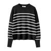 imageANRABESS Womens Oversized Crewneck Cropped Sweaters Long Batwing Sleeve Side Slit Ribbed Knit Pullover Tops 2024 Fall TrendyStripe Black White