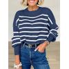 imageANRABESS Womens Oversized Crewneck Cropped Sweaters Long Batwing Sleeve Side Slit Ribbed Knit Pullover Tops 2024 Fall TrendyStripe Blue White