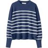 imageANRABESS Womens Oversized Crewneck Cropped Sweaters Long Batwing Sleeve Side Slit Ribbed Knit Pullover Tops 2024 Fall TrendyStripe Blue White