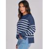 imageANRABESS Womens Oversized Crewneck Cropped Sweaters Long Batwing Sleeve Side Slit Ribbed Knit Pullover Tops 2024 Fall TrendyStripe Blue White