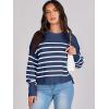 imageANRABESS Womens Oversized Crewneck Cropped Sweaters Long Batwing Sleeve Side Slit Ribbed Knit Pullover Tops 2024 Fall TrendyStripe Blue White