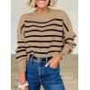 imageANRABESS Womens Oversized Crewneck Cropped Sweaters Long Batwing Sleeve Side Slit Ribbed Knit Pullover Tops 2024 Fall TrendyStripe Brown Black