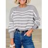 imageANRABESS Womens Oversized Crewneck Cropped Sweaters Long Batwing Sleeve Side Slit Ribbed Knit Pullover Tops 2024 Fall TrendyStripe Grey White