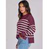 imageANRABESS Womens Oversized Crewneck Cropped Sweaters Long Batwing Sleeve Side Slit Ribbed Knit Pullover Tops 2024 Fall TrendyStripe Wine White