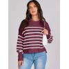 imageANRABESS Womens Oversized Crewneck Cropped Sweaters Long Batwing Sleeve Side Slit Ribbed Knit Pullover Tops 2024 Fall TrendyStripe Wine White