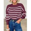 imageANRABESS Womens Oversized Crewneck Cropped Sweaters Long Batwing Sleeve Side Slit Ribbed Knit Pullover Tops 2024 Fall TrendyStripe Wine White