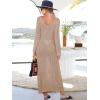 imageANRABESS Womens Swimsuit Swim Crochet Cover Up 2025 Summer Knit Bathing Suit Sexy Swimwears Vacation Bodycon Beach DressKhaki