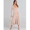 imageANRABESS Womens Wrap Midi Sweater Dresses Long Sleeve V Neck Bodycon High Waist Ribbed Knit Pleated ALine Dress 2024 TrendyAlmond