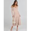 imageANRABESS Womens Wrap Midi Sweater Dresses Long Sleeve V Neck Bodycon High Waist Ribbed Knit Pleated ALine Dress 2024 TrendyAlmond