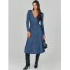 imageANRABESS Womens Wrap Midi Sweater Dresses Long Sleeve V Neck Bodycon High Waist Ribbed Knit Pleated ALine Dress 2024 TrendyBlue