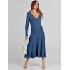 imageANRABESS Womens Wrap Midi Sweater Dresses Long Sleeve V Neck Bodycon High Waist Ribbed Knit Pleated ALine Dress 2024 TrendyBlue