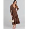 imageANRABESS Womens Wrap Midi Sweater Dresses Long Sleeve V Neck Bodycon High Waist Ribbed Knit Pleated ALine Dress 2024 TrendyBrown