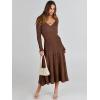 imageANRABESS Womens Wrap Midi Sweater Dresses Long Sleeve V Neck Bodycon High Waist Ribbed Knit Pleated ALine Dress 2024 TrendyBrown