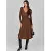 imageANRABESS Womens Wrap Midi Sweater Dresses Long Sleeve V Neck Bodycon High Waist Ribbed Knit Pleated ALine Dress 2024 TrendyBrown