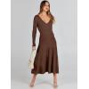 imageANRABESS Womens Wrap Midi Sweater Dresses Long Sleeve V Neck Bodycon High Waist Ribbed Knit Pleated ALine Dress 2024 TrendyBrown