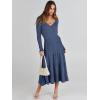 imageANRABESS Womens Wrap Midi Sweater Dresses Long Sleeve V Neck Bodycon High Waist Ribbed Knit Pleated ALine Dress 2024 TrendyDeep Blue
