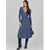 imageANRABESS Womens Wrap Midi Sweater Dresses Long Sleeve V Neck Bodycon High Waist Ribbed Knit Pleated ALine Dress 2024 TrendyDeep Blue