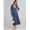 imageANRABESS Womens Wrap Midi Sweater Dresses Long Sleeve V Neck Bodycon High Waist Ribbed Knit Pleated ALine Dress 2024 TrendyDeep Blue