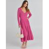imageANRABESS Womens Wrap Midi Sweater Dresses Long Sleeve V Neck Bodycon High Waist Ribbed Knit Pleated ALine Dress 2024 TrendyHot Pink