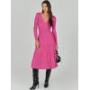 imageANRABESS Womens Wrap Midi Sweater Dresses Long Sleeve V Neck Bodycon High Waist Ribbed Knit Pleated ALine Dress 2024 TrendyHot Pink