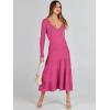 imageANRABESS Womens Wrap Midi Sweater Dresses Long Sleeve V Neck Bodycon High Waist Ribbed Knit Pleated ALine Dress 2024 TrendyHot Pink