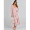 imageANRABESS Womens Wrap Midi Sweater Dresses Long Sleeve V Neck Bodycon High Waist Ribbed Knit Pleated ALine Dress 2024 TrendyLight Pink