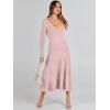 imageANRABESS Womens Wrap Midi Sweater Dresses Long Sleeve V Neck Bodycon High Waist Ribbed Knit Pleated ALine Dress 2024 TrendyLight Pink
