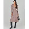 imageANRABESS Womens Wrap Midi Sweater Dresses Long Sleeve V Neck Bodycon High Waist Ribbed Knit Pleated ALine Dress 2024 TrendyPink Almond