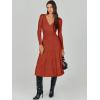 imageANRABESS Womens Wrap Midi Sweater Dresses Long Sleeve V Neck Bodycon High Waist Ribbed Knit Pleated ALine Dress 2024 TrendyRust Red