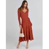 imageANRABESS Womens Wrap Midi Sweater Dresses Long Sleeve V Neck Bodycon High Waist Ribbed Knit Pleated ALine Dress 2024 TrendyRust Red