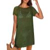 imageANRABESS Women Swimsuit Crochet Swim Cover Up Summer Bathing Suit Swimwear Knit Short Sleeve Pullover 2025 Beach DressArmy Green