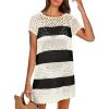 imageANRABESS Women Swimsuit Crochet Swim Cover Up Summer Bathing Suit Swimwear Knit Short Sleeve Pullover 2025 Beach DressStripe Black White