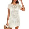 imageANRABESS Women Swimsuit Crochet Swim Cover Up Summer Bathing Suit Swimwear Knit Short Sleeve Pullover 2025 Beach DressWhite
