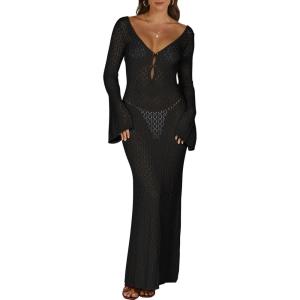 imageANRABESS Womens Swimsuit Swim Crochet Cover Up 2025 Summer Knit Bathing Suit Sexy Swimwears Vacation Bodycon Beach DressBlack