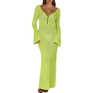 imageANRABESS Womens Swimsuit Swim Crochet Cover Up 2025 Summer Knit Bathing Suit Sexy Swimwears Vacation Bodycon Beach DressGreen