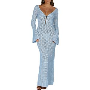 imageANRABESS Womens Swimsuit Swim Crochet Cover Up 2025 Summer Knit Bathing Suit Sexy Swimwears Vacation Bodycon Beach DressLight Blue