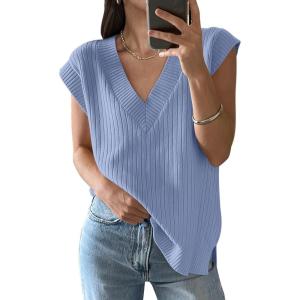 imageANRABESS Womens V Neck Sweater Vest Oversized Sleeveless Tops Casual Ribbed Knit Loose 2025 Summer Tank Top Outfits ClothesBlue