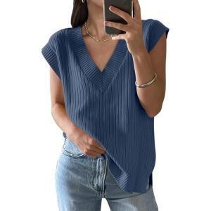 imageANRABESS Womens V Neck Sweater Vest Oversized Sleeveless Tops Casual Ribbed Knit Loose 2025 Summer Tank Top Outfits ClothesNavy Blue