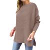imageANRABESS Women 2024 Casual Oversized Long Batwing Sleeve Crewneck Spilt High Low Knit Tunic Pullover Sweater Trendy OutfitsAlmond