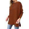 imageANRABESS Women 2024 Casual Oversized Long Batwing Sleeve Crewneck Spilt High Low Knit Tunic Pullover Sweater Trendy OutfitsAuburn